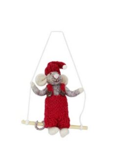 Small Grey Boy Mouse with Red Pants on Swing